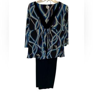 Dorby Black and Blue Patterned Top and Pants Set 18W